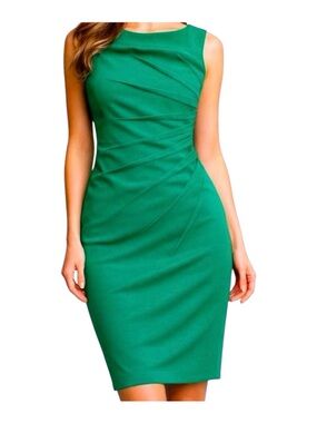 Calvin Klein Green Sheath Dress Size 10 Ruched Stretch Knee Length